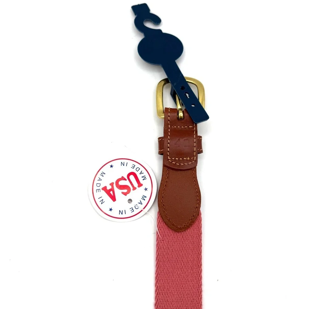 Leather‎ Man Ltd Pink Embroidered Duck Belt Size 42 USA Preppy Leather Brass